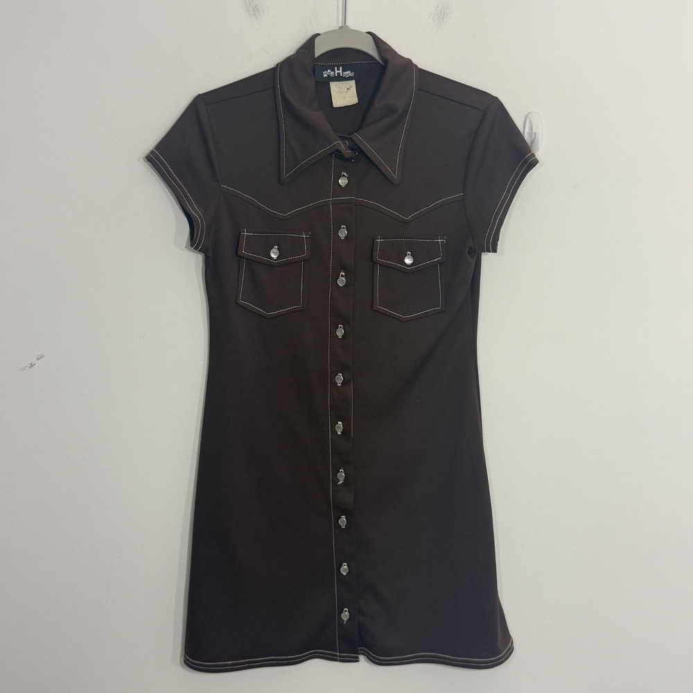 Vintage Mad House Womens Dress M Brown 90s Western Rockabilly Cowgirl Chic 90s